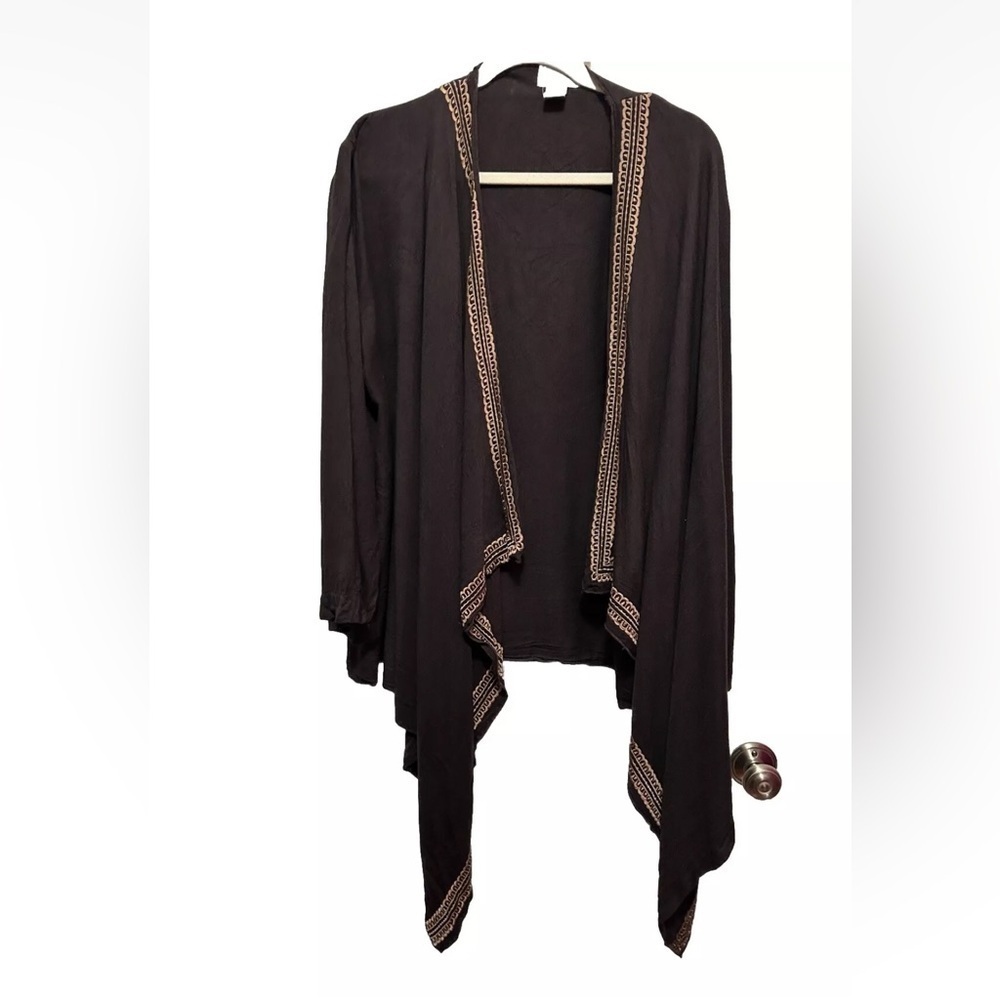 Soft Surroundings Embroidered Open Cardigan‎ Women’s 2X Waterfall Hem Lagenlook